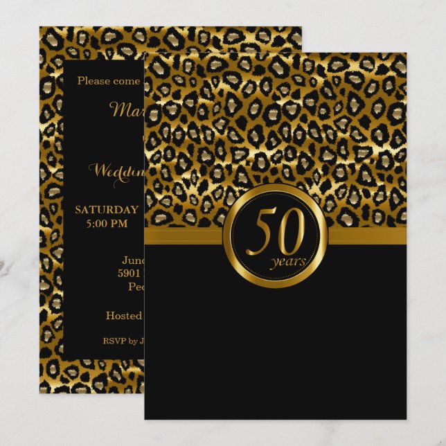 50-årsjubileum Leopardmönster Inbjudningar (Fram/baksida)