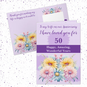 50-årsjubileum lila av frukost gerbera blommigt kort