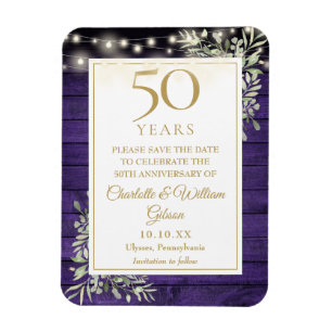 50-årsjubileum Lila Trä Spara Datum Magnet