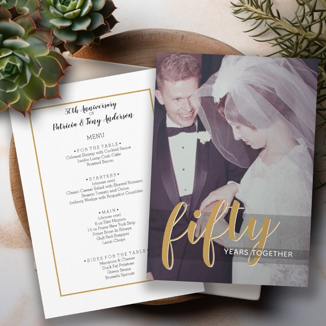 50-årsjubileum med foto på baksidan - middag meny (Menu card - 50th Anniversary party)