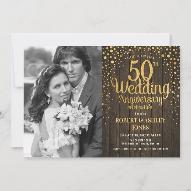 50-årsjubileum med foto - Trädguld Inbjudningar (Framsida)
