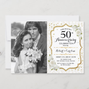 50-årsjubileum med foto - vitt guld inbjudningar