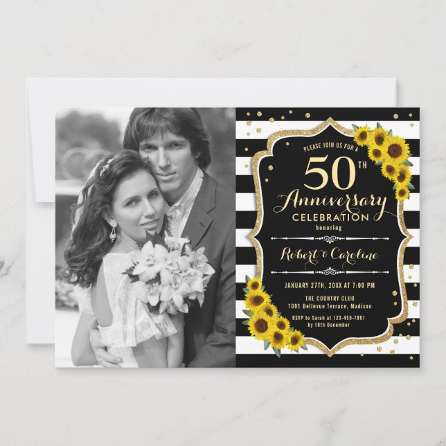 50-årsjubileum med fotogenblommor inbjudningar (Framsida)