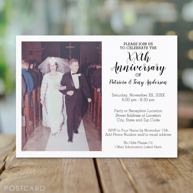 50-årsjubileum med vintagefoto vykort (Custom Photo Postcard for a Wedding Anniversary Invitation)