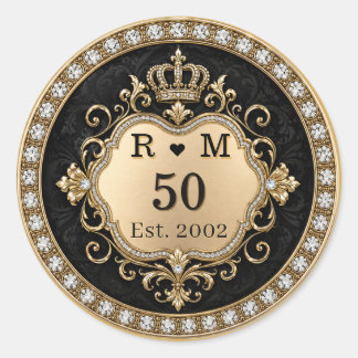 50-årsjubileum Monogram Guld Försegling Runt Klistermärke