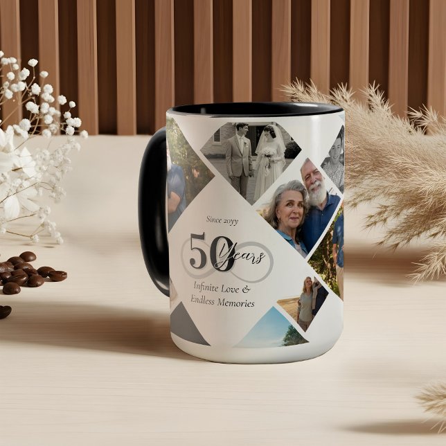50-årsjubileum Oändlig kärlek Foto Collage Present Mugg (50th Anniversary Infinity Love Photo Collage Gift Mug)