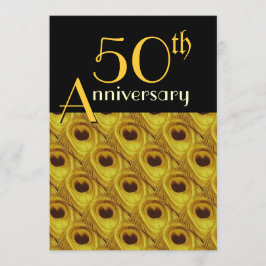 50-årsjubileum Påfågelsfjädrar Guld Inbjudningar