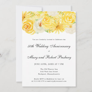 50-årsjubileum Party Gult Vita Blommigten Inbjudningar