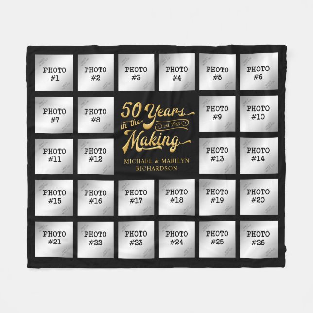 50-årsjubileum Photo Collage Black Guld Namn Fleecefilt (Framsidan (Horisontell))
