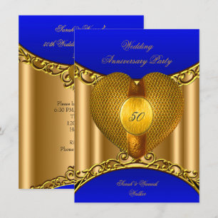 50-årsjubileum Royal Blue Guld Golden Heart Inbjudningar