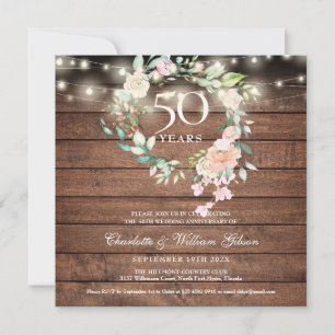50-årsjubileum Rustika Ljusgirlander Blommor Inbjudningar