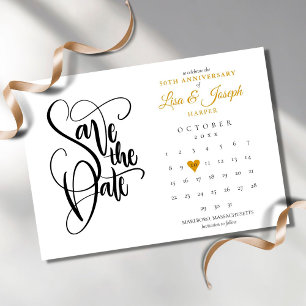 50-årsjubileum Save the Date-kalender Guldhjärta Inbjudningar