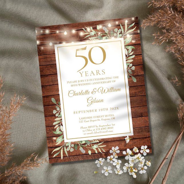 50-årsjubileum Strängljus Trä Grönska Inbjudningar (Skapare uppladdad)