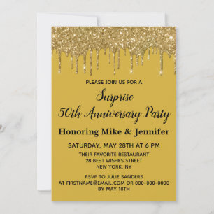 50-årsjubileum Surprise Party Guld Black 55 Inbjudningar