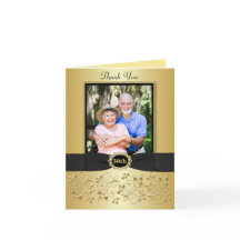 50-årsjubileum Svart Guld Blommig Tacksamhetskort