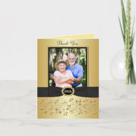50-årsjubileum Svart Guld Blommig Tacksamhetskort Tack Kort