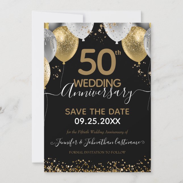 50-årsjubileum Svart Guld Spara datumet Inbjudningar (Framsida)
