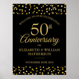 50-årsjubileum Svart och guld välkomstskylt Poster