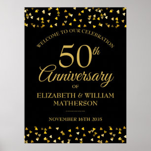 50-årsjubileum Svart Och Guld Välkomstskylt Poster
