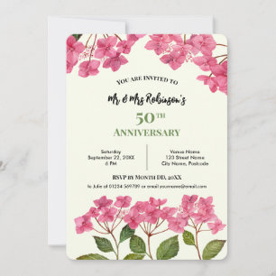 50-årsjubileum Vattenfärg Rosa Hydrangea Lacecap Inbjudningar