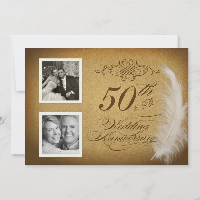 50-årsjubileum Vintage Fjäder 2 Fotoinbjudningar Inbjudningar (Framsida)