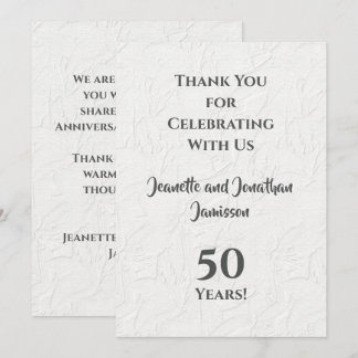 50-årsjubileum Vit Blommig Taktfullt Tack Kort