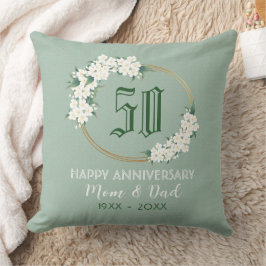 50-årsjubileum Vit Grön Blommig Chinoiserie Th Kudde