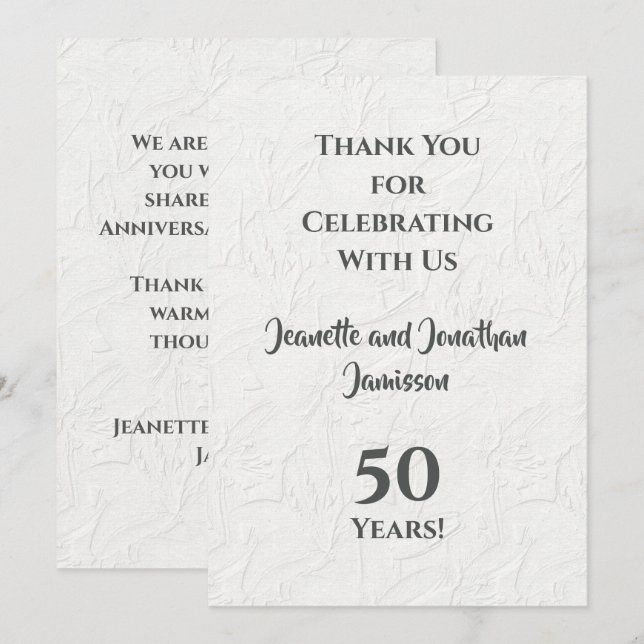 50-årsjubileum Vita Blommor Elegant Tack (Fram/baksida)