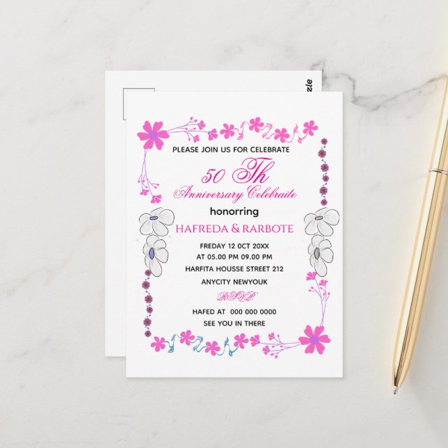50-årsjubileums inbjudan, Greenery Bröllopsjubileu Vykort (Fram/Back In Situ)