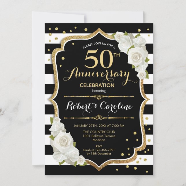 50-årsjubileums inbjudan - Guld Svart (Framsida)