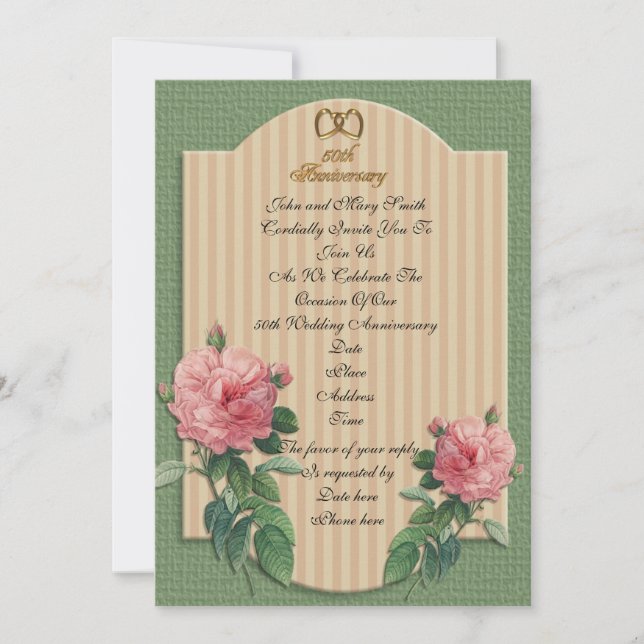 50-årsjubileums inbjudan vintage rosor (Framsida)