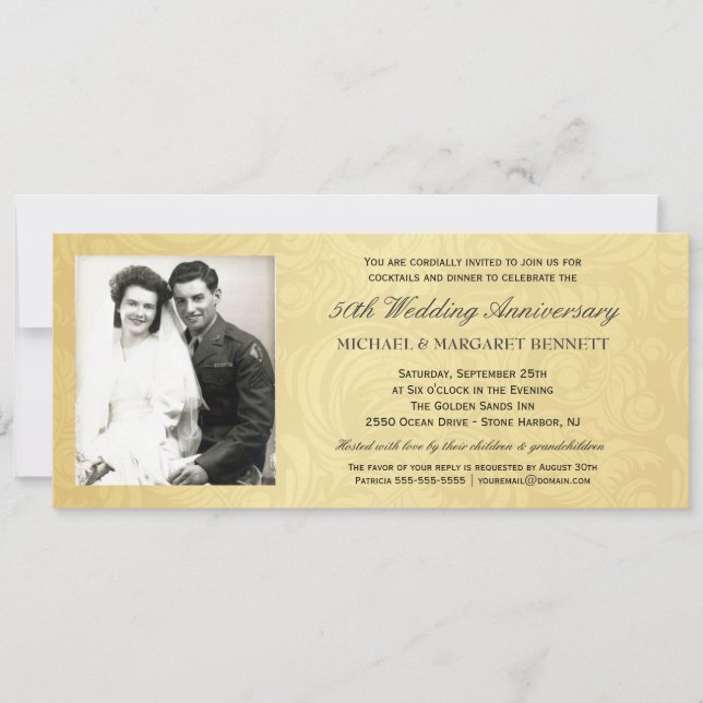 50-årsjubileums inbjudningar - Vintage guld Damask (Framsida)
