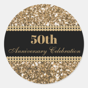 50-årsjubileumsfirande Guld Falsk Glitter Ärta Runt Klistermärke