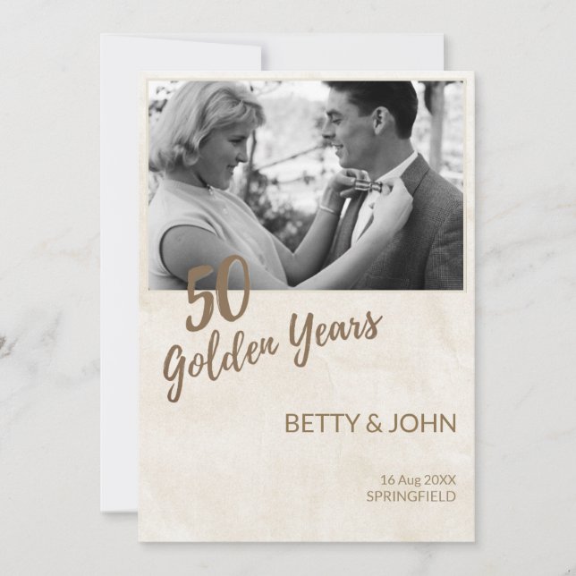 50-årsjubileumsfoto – Elfenbensstruktur Inbjudningar (Framsida)