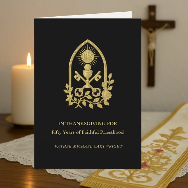 50-årsjubileumskort Präst IHS, Nycklar och Kalk Kort (Skapare uppladdad)