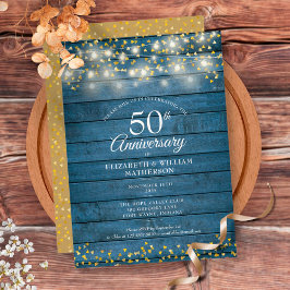 50-årsjubileumsljus i trä med gyllene hjärtan inbjudningar
