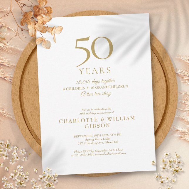 50-årsjubileumsminder Guld Inbjudningar (50th Wedding Anniversary Memories Gold Invitation)