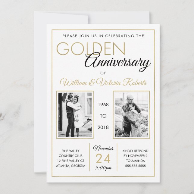 50-årsjubileumspartajinvitation, Falskt Guld Inbjudningar (Framsida)