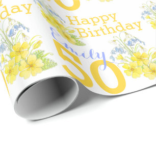 50-årspresent konst med vårblommor namngivet prese presentpapper