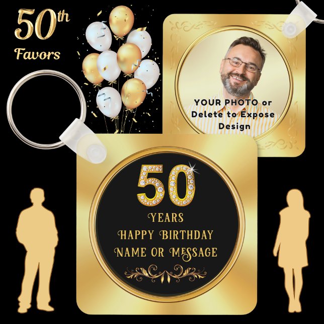 50-årspresentidéer, 50-årsfirande nyckelring (50th birthday personalized party favors. Golden birthday party ideas. 50th birthday keychains, Adult)
