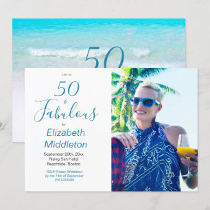 50 Beach Blue Modern Photo Typografi Inbjudningar