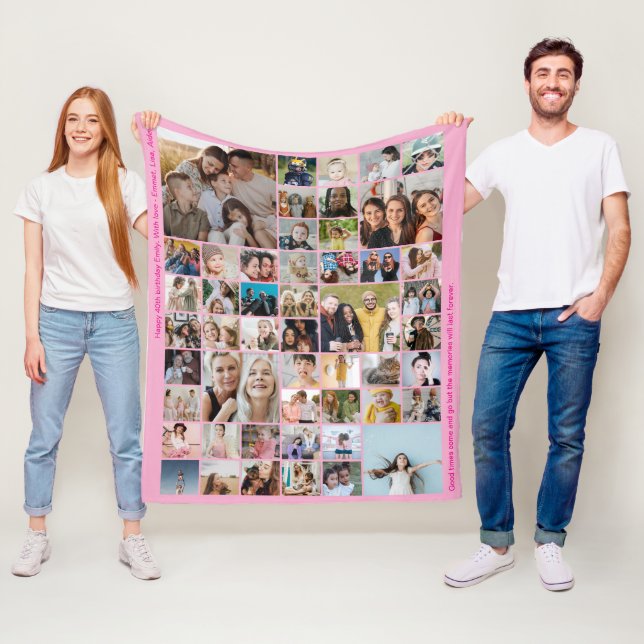 50 Bild Foto Collage Anpassad Färg Rosa Fleecefilt (På plats)