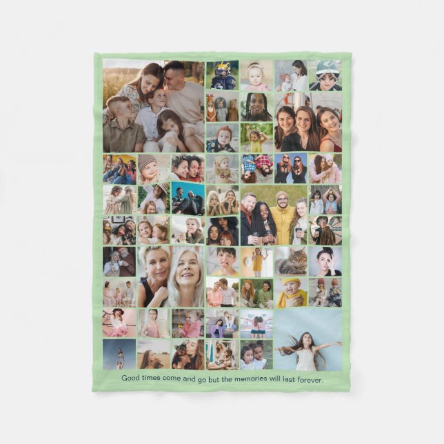 50 Bilder Fotokollage Anpassad Färg Mintgrön Fleecefilt (Framsidan)