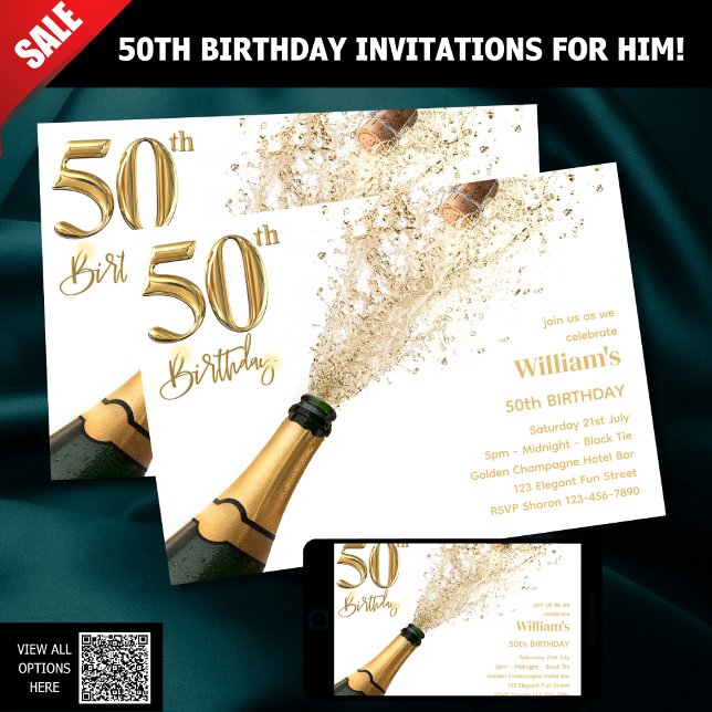 50 BIRTHDAY INVITATIONS FOR HIM - CHAMPAGNE POPS INBJUDNINGAR (Skapare uppladdad)