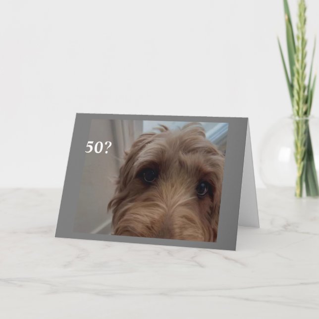 *50 BIRTHDAY* SHOCKED HUND SAYS LYCKLIG BIRTHDA KORT (Framsida)