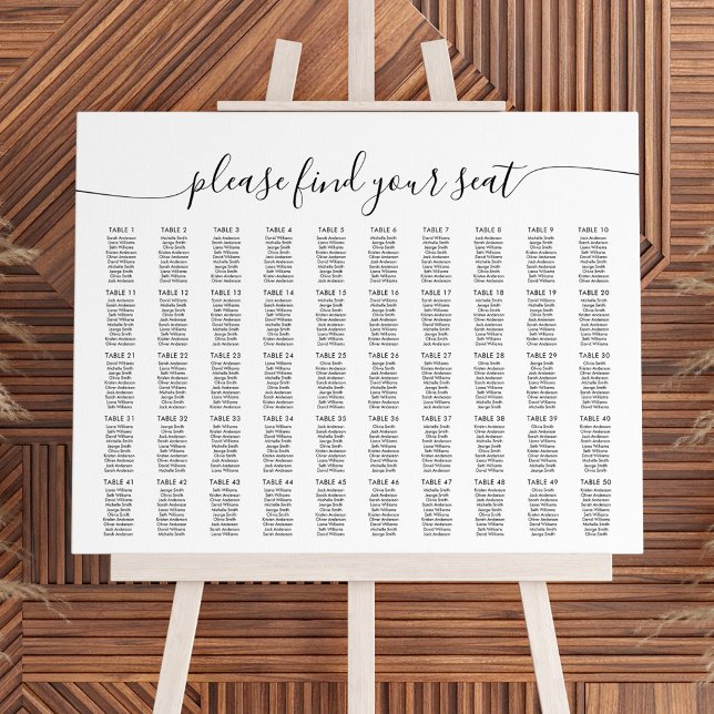 50 Bord Stor Hitta Din Plats Sittplatskarta Poster (Skapare uppladdad)