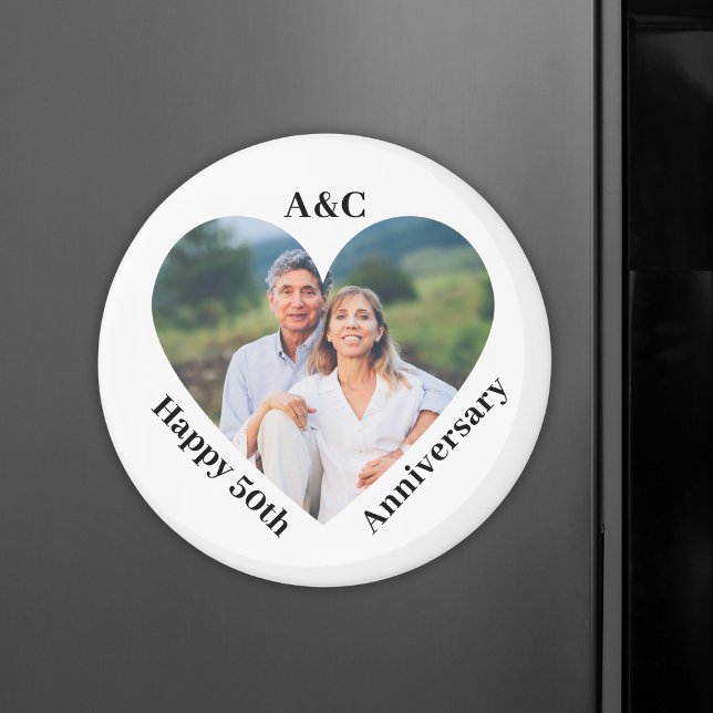 50 Bröllop-årsdagen Ett par Keepsaké Heart Photo Magnet (50 Wedding Anniversary Couple Keepsake Heart Photo Magnet
)