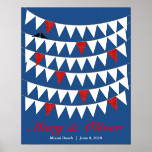50 Bunting Red Blue Bröllop Guest Bok Poster