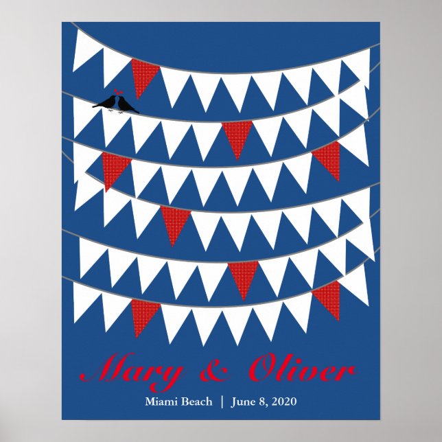 50 Bunting Red Blue Bröllop Guest Bok Poster (Framsidan)
