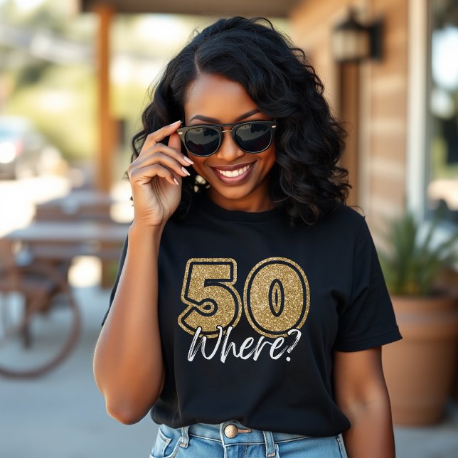 50 där Guld Glitter & Black är 50:e födelsedagen T Shirt (Skapare uppladdad)